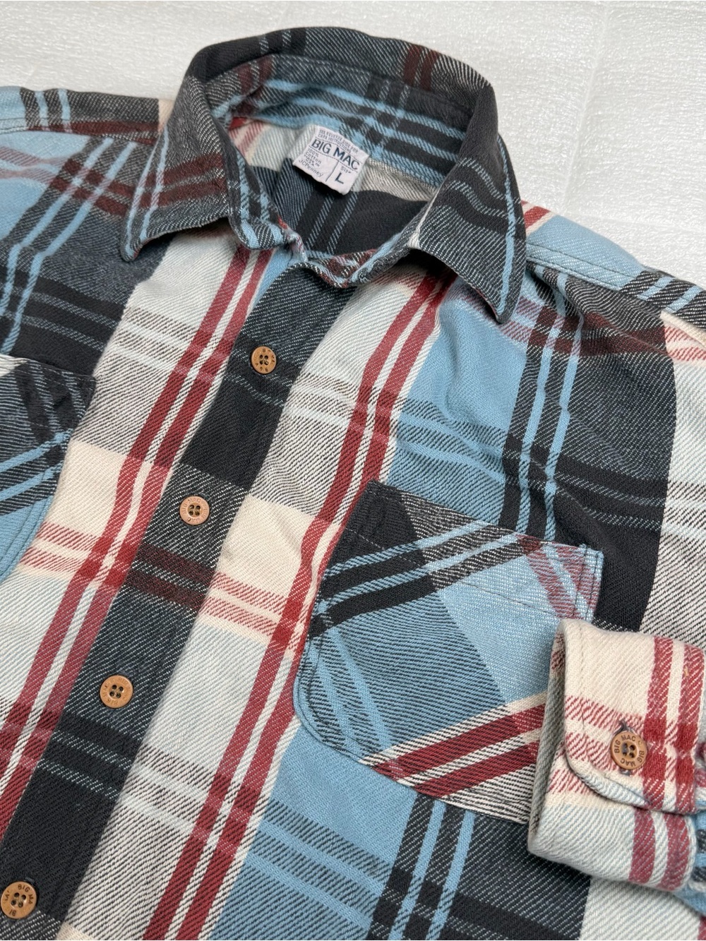 Vintage Mens large Big Mac Plaid Long Sleeve Button Up Flannel Shirt Hiking Note